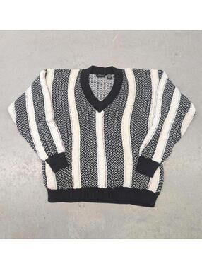Vintage Greg Norman 3D Knit Black and White Cable Sweater